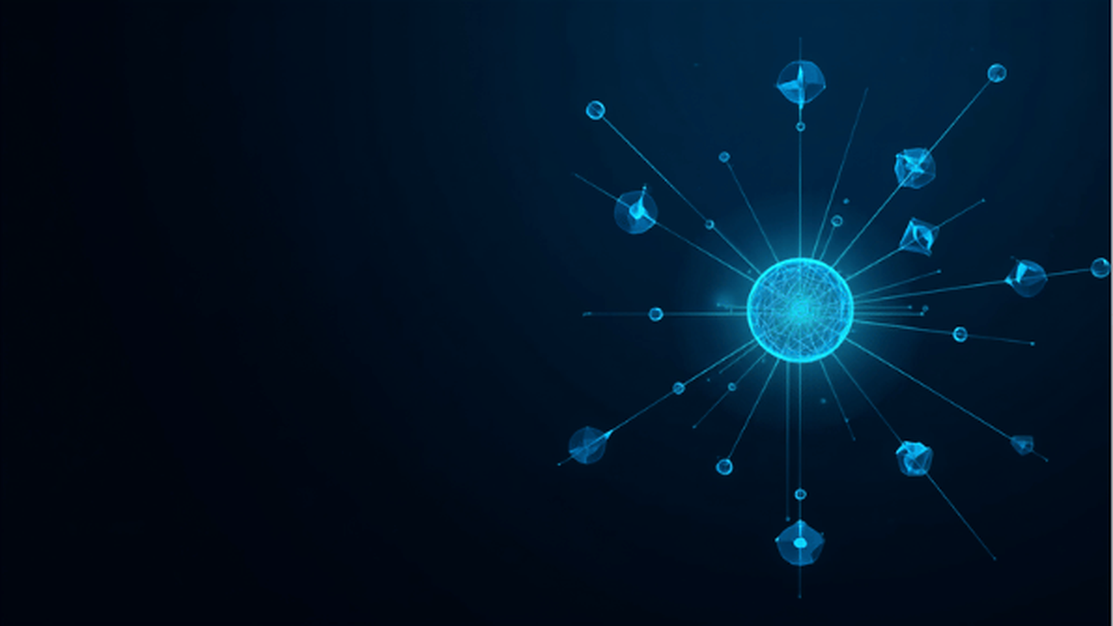 A luminous central coordinator connects a constellation of distinct cognitive Faculty nodes against a deep blue field.