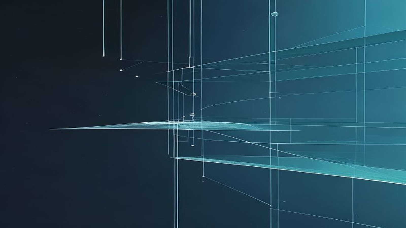 A luminous cyan continuity thread passes through layered records, revisions, conflicts, and task-shaped packets.